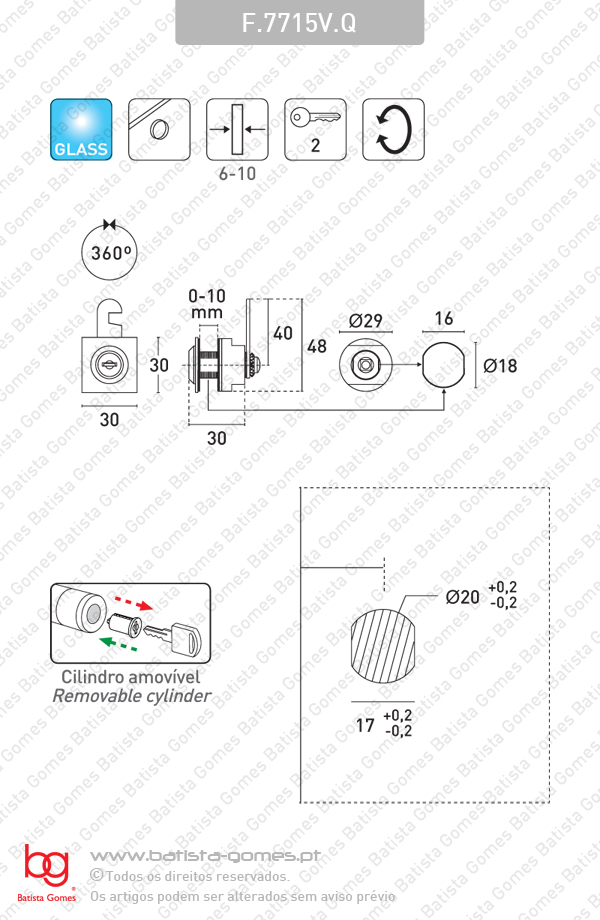 Fechadura com cilindro para arm�rios - Portas em vidro